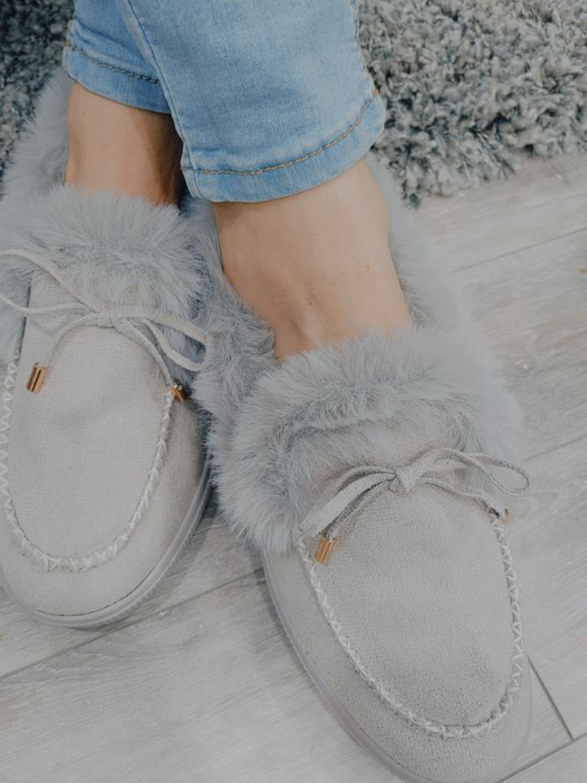 En Bloom | Grey Faux-fur Anklet Yana Moccasin