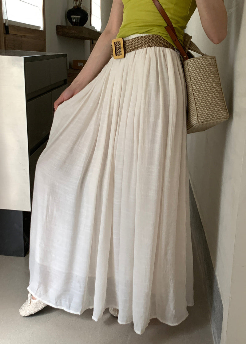 White Wrinkled Elastic Waist Cotton Skirts Summer