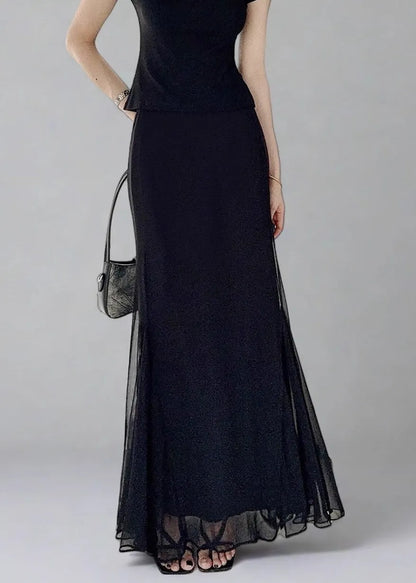 Slim Fit Black High Waist Tulle Skirt Summer