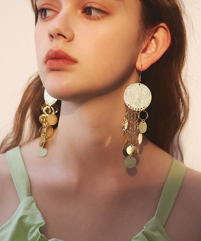 Gold Sequins Tassels Exaggeration Gold Plated Drop Earrings
