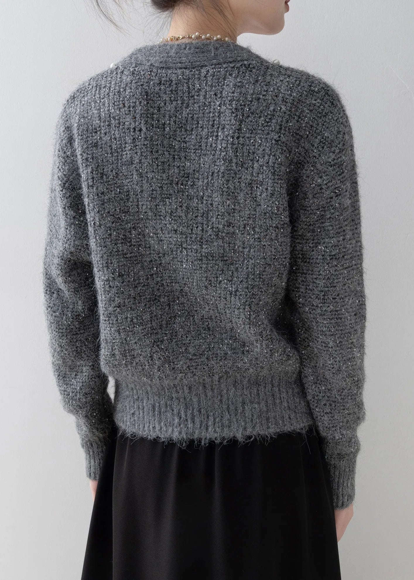 Boutique Dark Grey V Neck Nail Bead Knit Cardigan Spring
