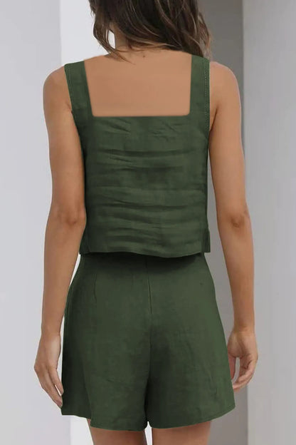 Tank Top Square Neck Pocket Shorts Set