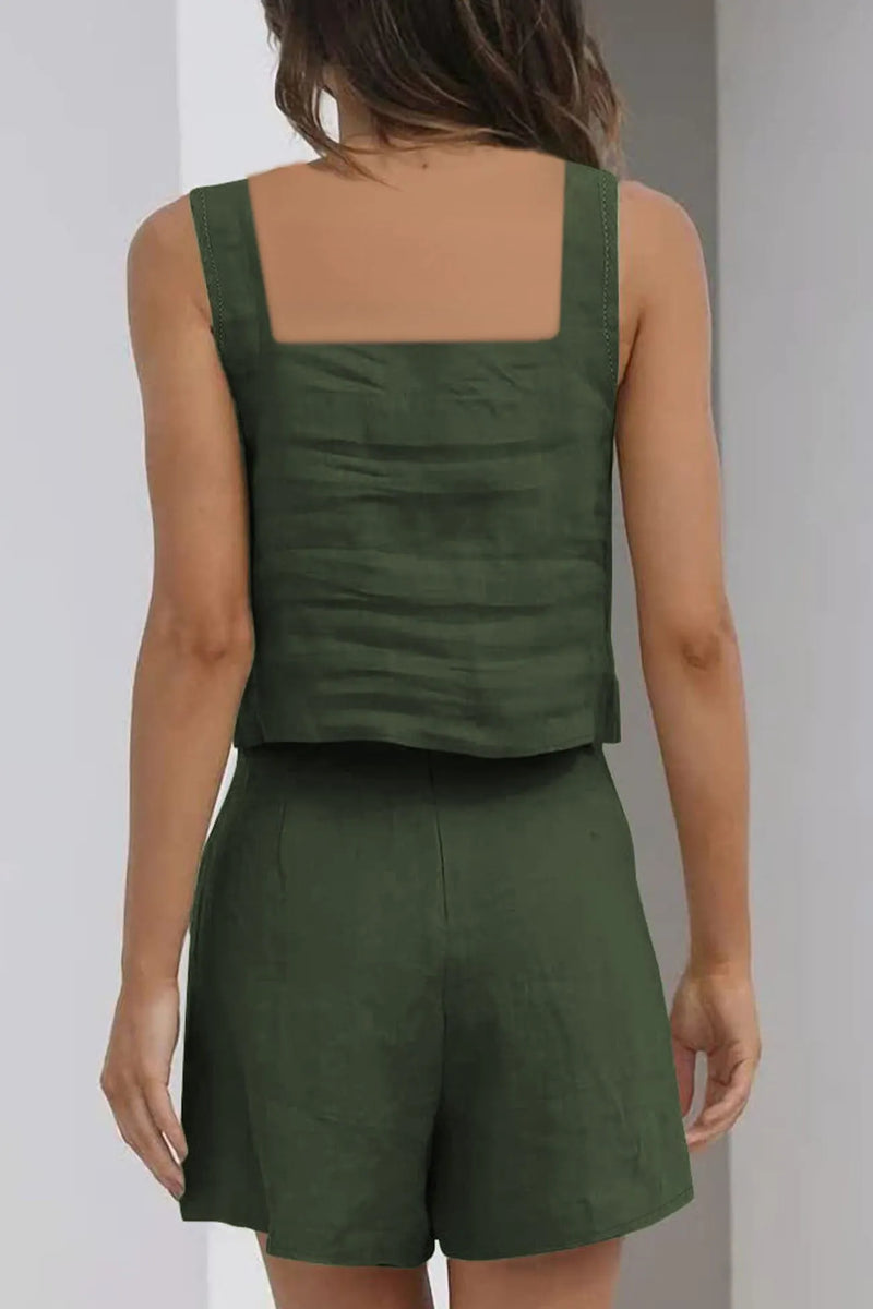 Tank Top Square Neck Pocket Shorts Set