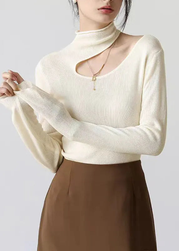 Slim Fit Navy Peter Pan Collar Hollow Out Knit Sweater Top Fall
