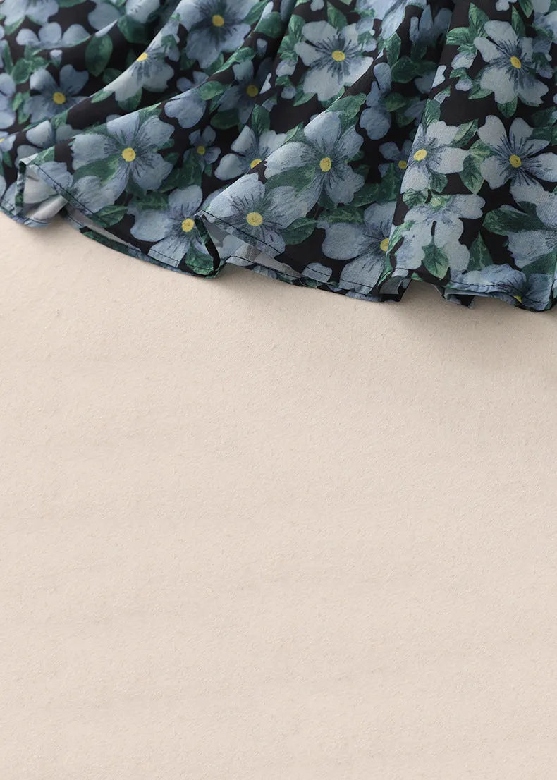 Blue Print Elastic Waist Cotton Skirts Summer