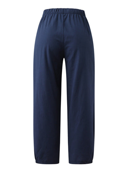 Loose Harem Pants High Waist Cotton Linen Cropped Pants Wide Leg Pants