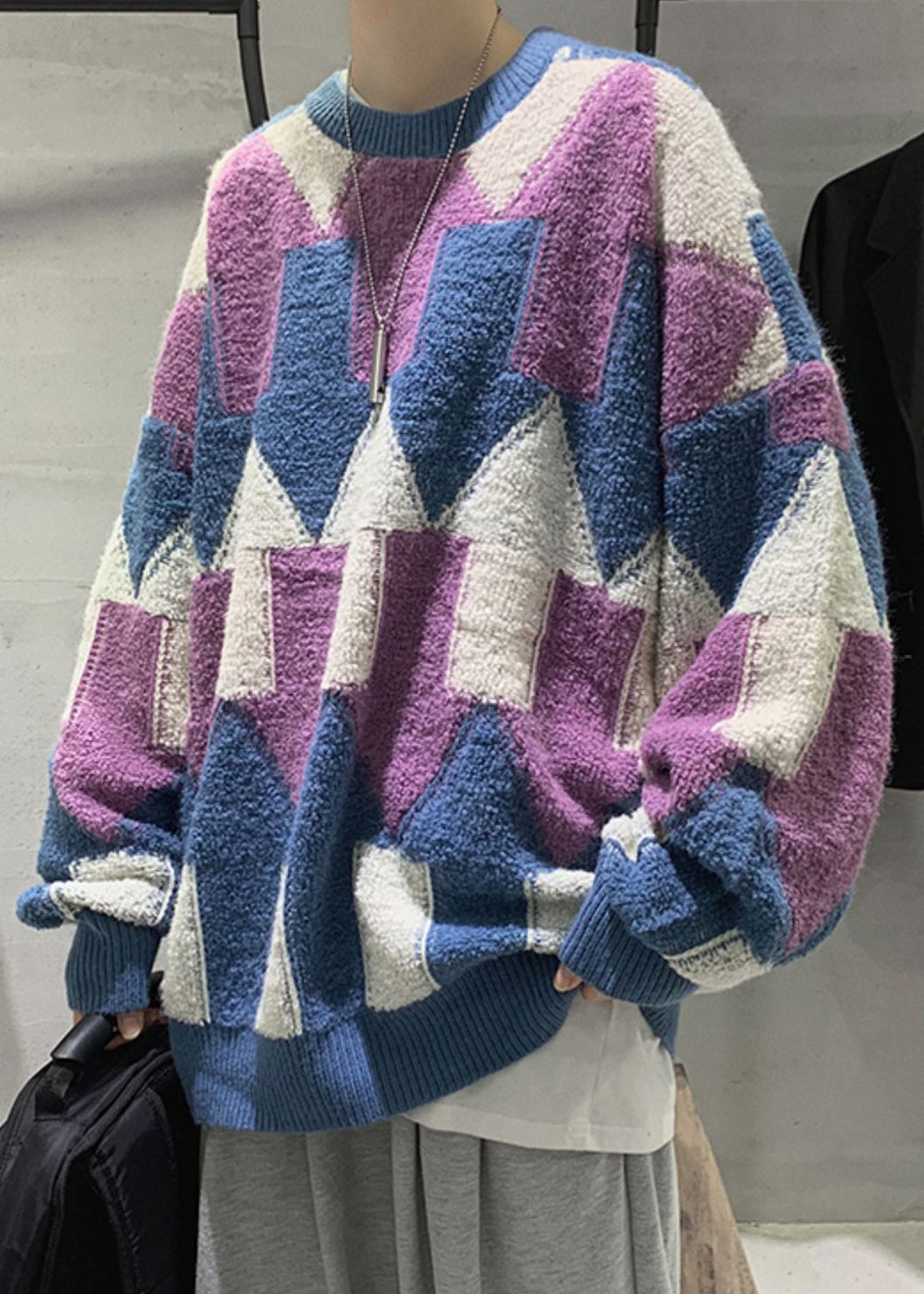 Purple Cozy Patchwork Cotton Knit Winter Sweaters O Neck