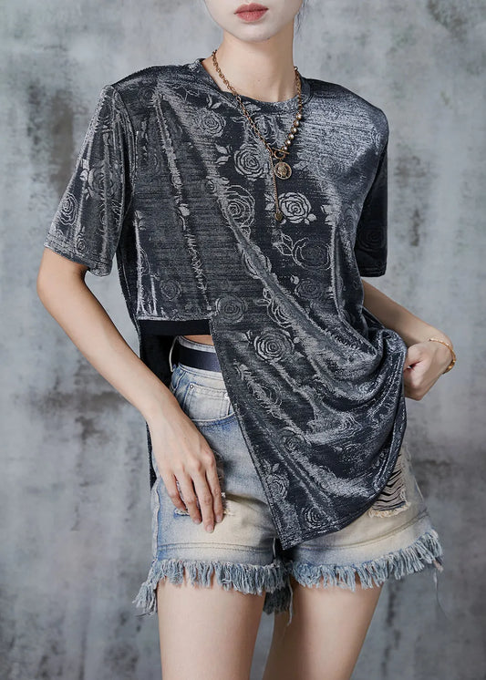 Classy Grey Asymmetrical Cotton Tank Tops Summer