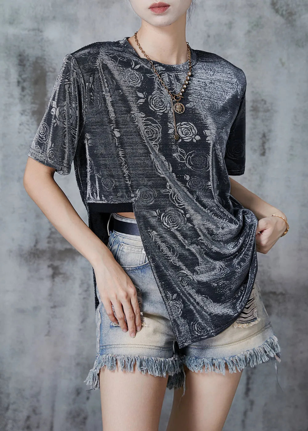 Classy Grey Asymmetrical Cotton Tank Tops Summer