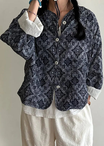 French Red Print Button Cotton Coats Fall