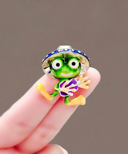 Green Alloy Colored Glaze Frog Brooches