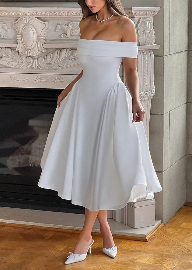 Summer White One Collar Strapless Dress