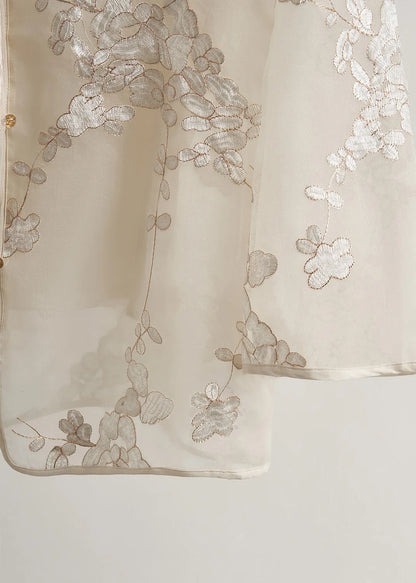 White Tasseled Embroidered Silk Coats Fall