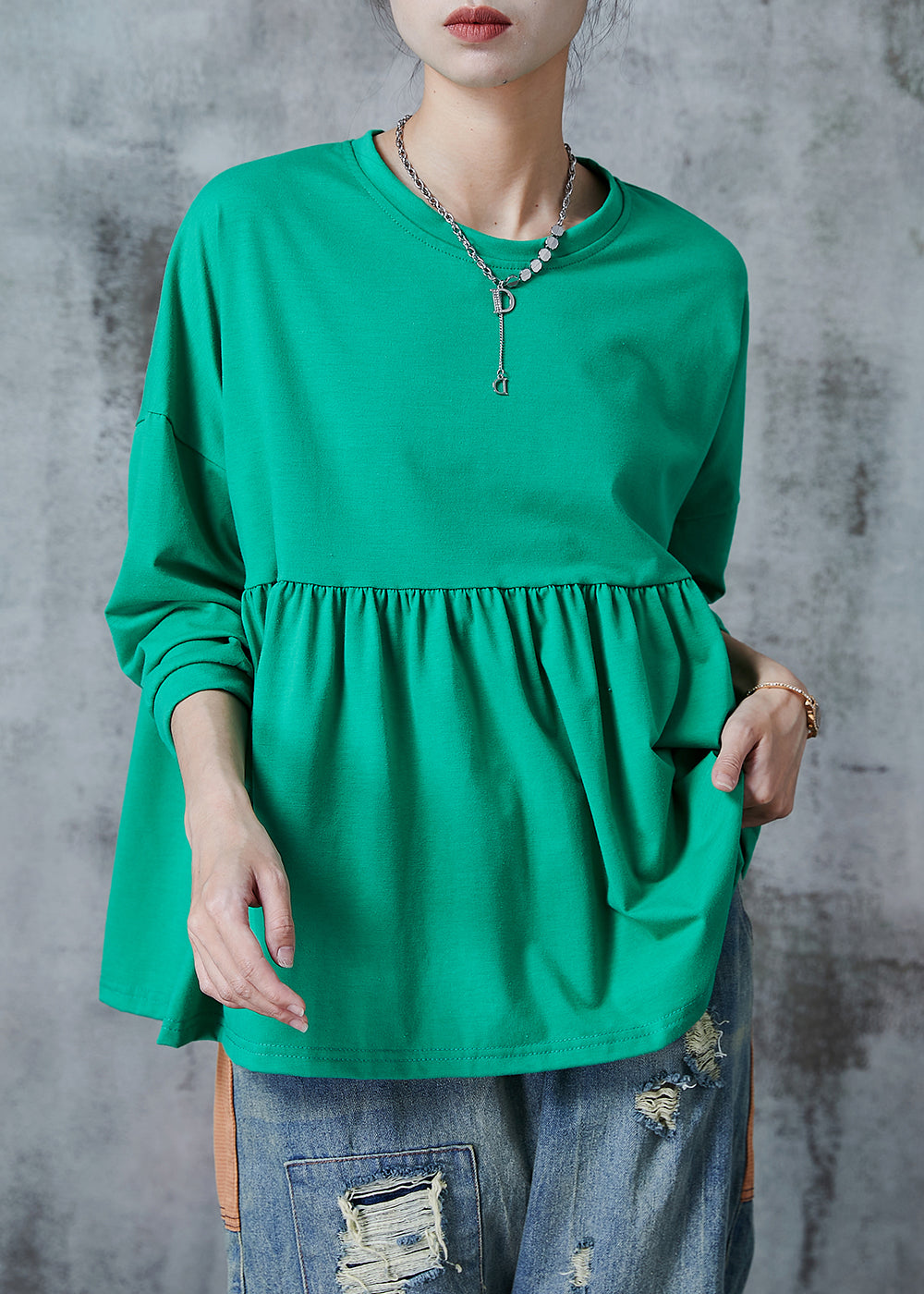 Green Oversized Cotton Sweatshirts Top Fall