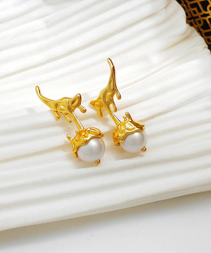 Gold Copper Overgild Glass Pearl Stud Earrings