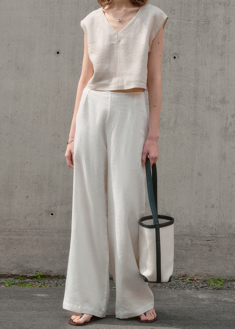 Simple Beige Versatile Linen Wide Leg Pants Summer