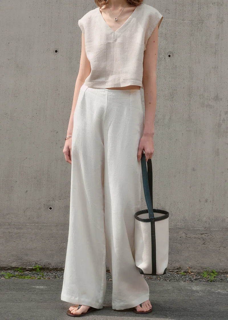 Simple Beige Versatile Linen Wide Leg Pants Summer