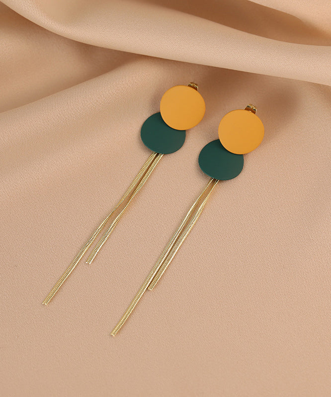 Colorblock Alloy Baking Paint Circular Tassel Drop Earrings