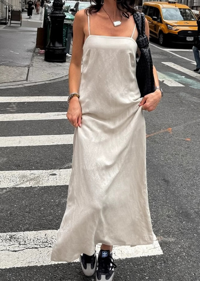 Khaki Square Neck Vacation Style Spaghetti Strap Dress Summer