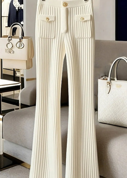 New White High Waist Knit Pants Spring