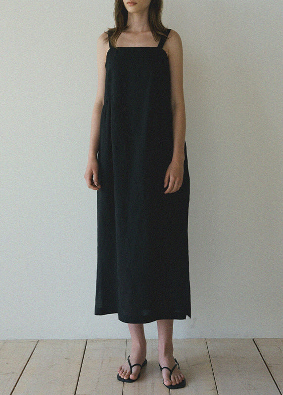 French White Backless Linen Spaghetti Strap Dresses Sleeveless