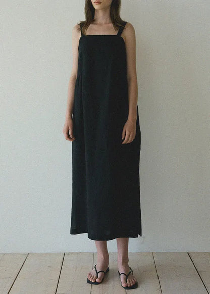 French White Backless Linen Spaghetti Strap Dresses Sleeveless