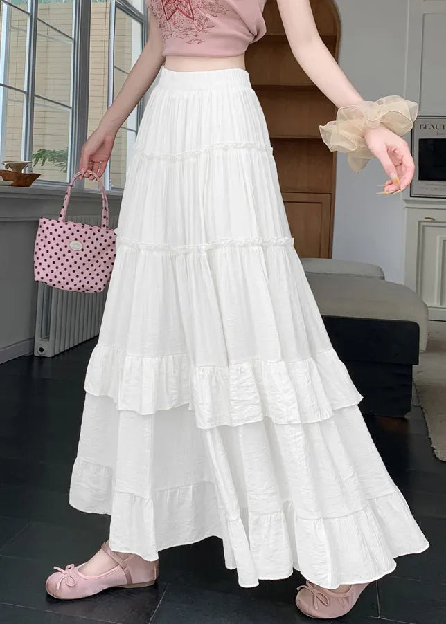 New White Wrinkled Patchwork Cotton a Line Skirts Summer