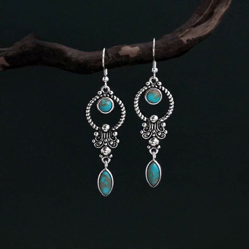Buddha Stones 925 Sterling Silver Turquoise Waterdrop Pattern Balance Drop Dangle Earrings