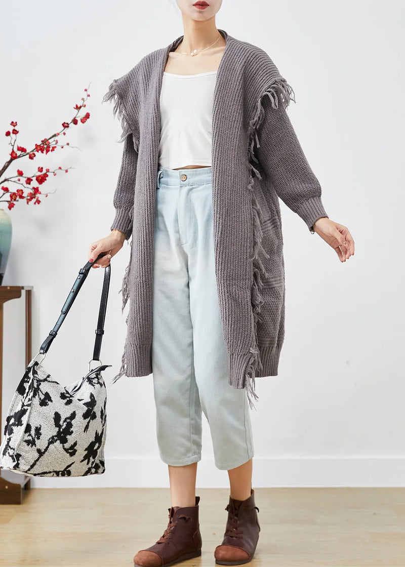 Grey Tasseled Sailor Collar Knit Cardigans Summer