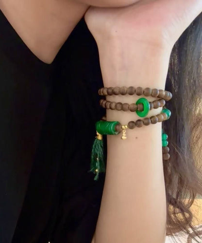 Green Beading Chalcedony Tassel Bead Necklace