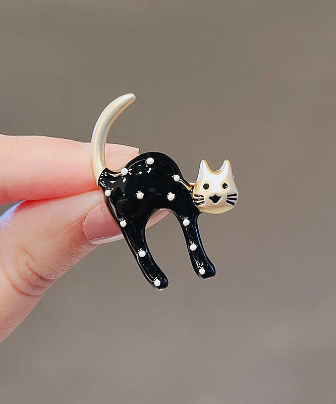Black Alloy Dot Little Cats Brooches