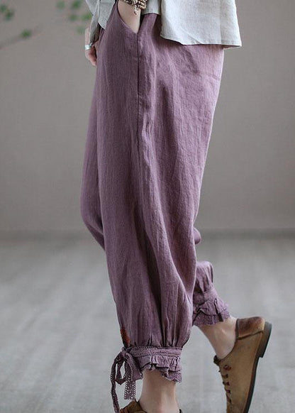Diy Purple Embroidered Summer Harem Linen Pants