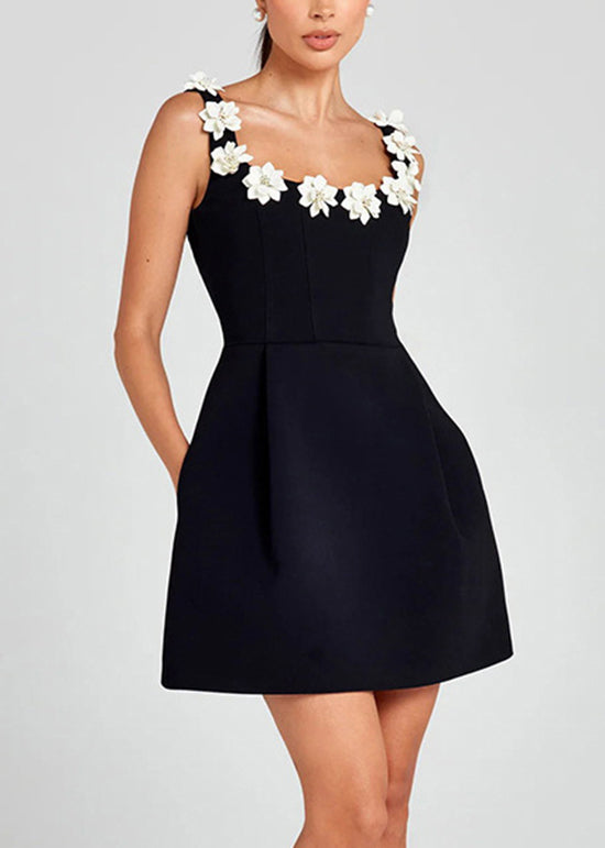 Classy Black Pockets Cotton Mid Dresses Summer