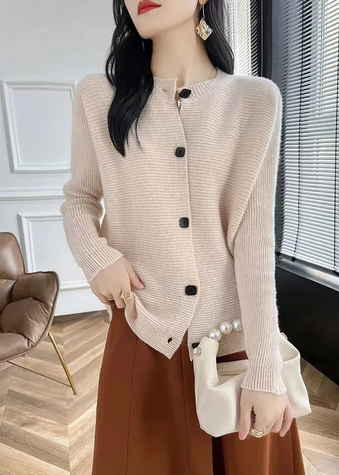 Fine Pink O-neck Button Cotton Knit Cardigans Fall