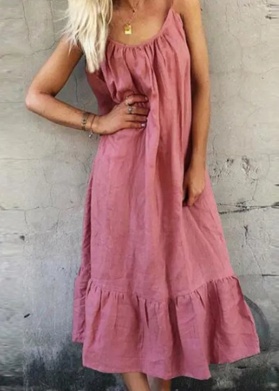 Blue Ruffled Patchwork Cotton Spaghetti Strap Dress Summer