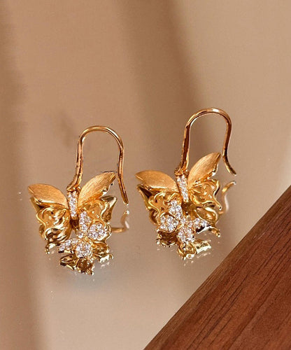 Gold Sterling Silver Overgild Zircon Butterfly Drop Earrings