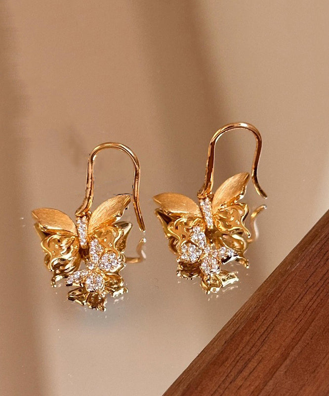 Gold Sterling Silver Overgild Zircon Butterfly Drop Earrings