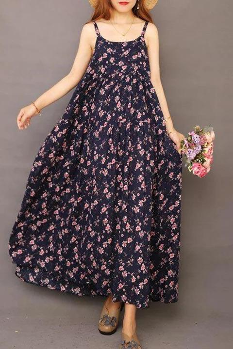 Limited Stock- Summer Printed 100% Cotton Suspender Pinafore Dress