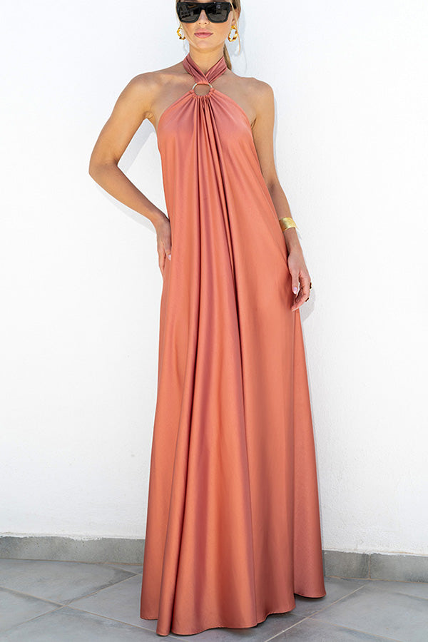 Classy and Fabulous Satin Halter Backless Party/vocation Maxi Dress
