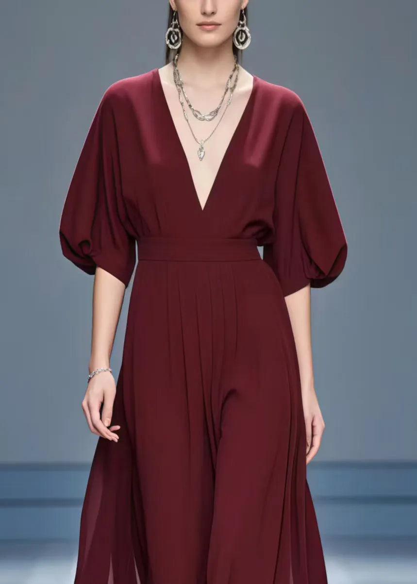 Stylish Mulberry V Neck Chiffon Maxi Dresses Summer