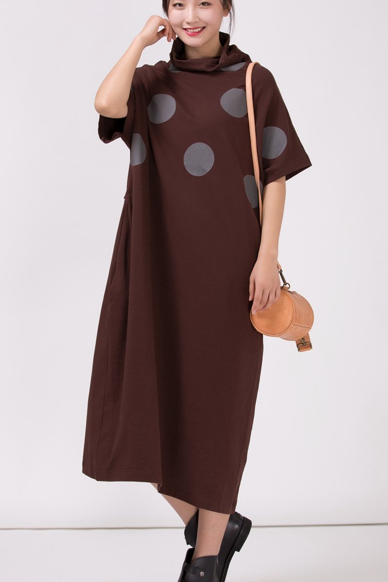 Turtleneck Polka Dots Loose Dress