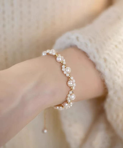 White 14k Gold Pearl Charm Bracelet