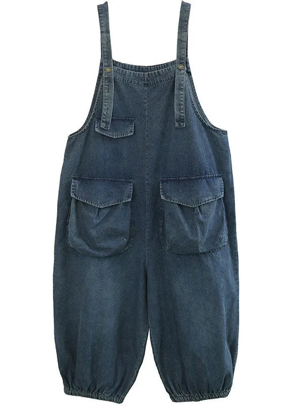 Blue Pockets Cotton Denim Jumpsuit Spring