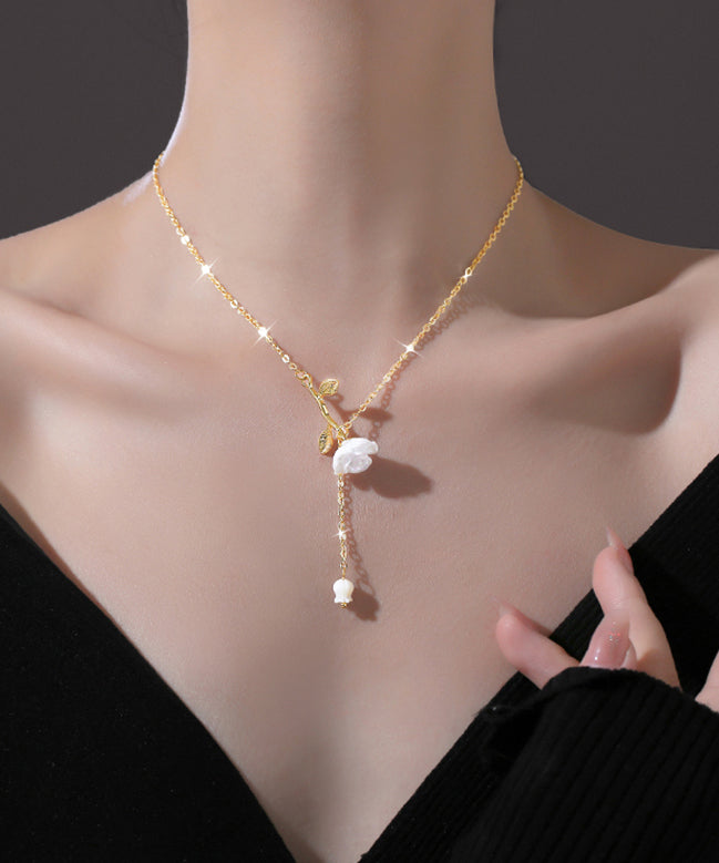 Diy White Copper Overgild Rose Tassel Pendant Necklace