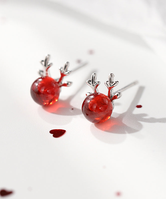 Diy Red Sterling Silver Garnet Antler Stud Earrings