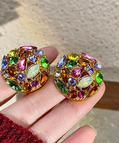 Rainbow Sterling Silver Overgild Zircon Crystal Stud Earrings