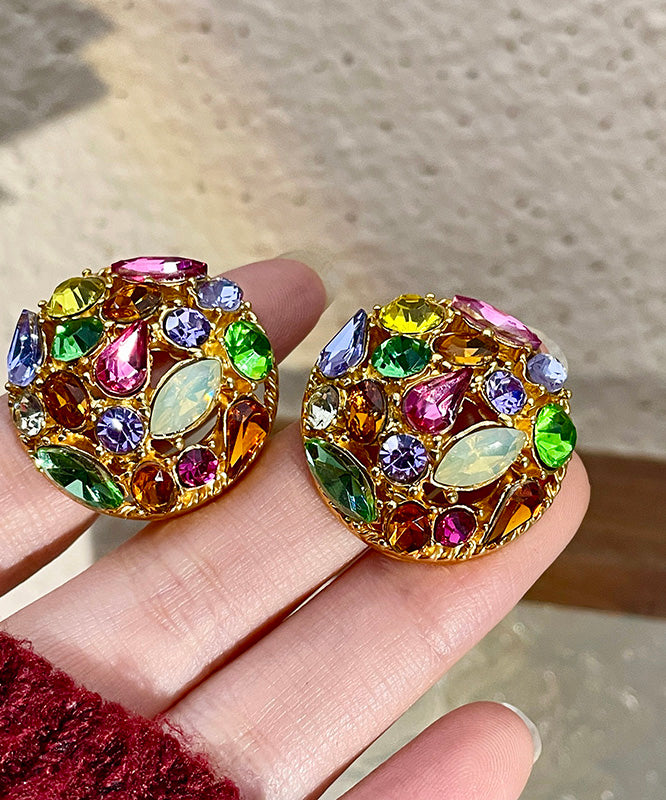 Rainbow Sterling Silver Overgild Zircon Crystal Stud Earrings