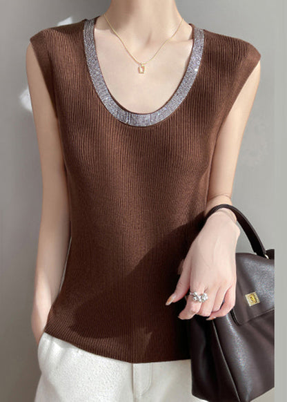 New Coffee Zircon Cozy Knit Tank Sleeveless