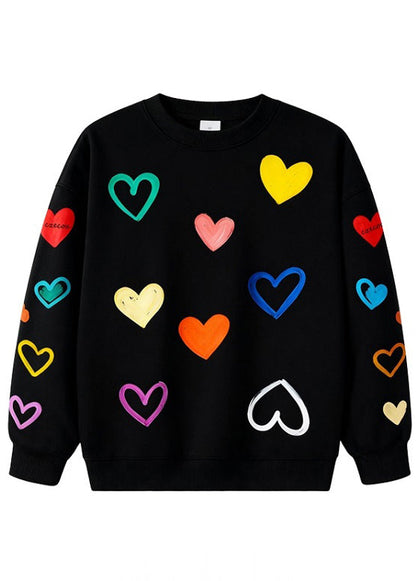 Multicolor Love Print Cotton Sweatshirts Top Oversized Winter