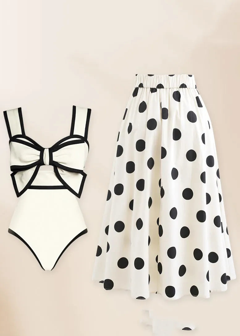 White Dot Bodysuit and Maxi Skirts Lingerie Set